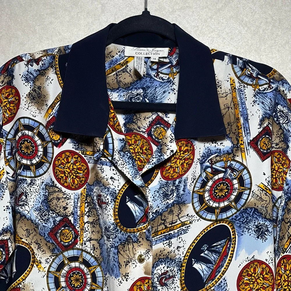 Laura & Jayne Collection Vintage Short Sleeve Multi Color Blouse, Size 14 - Picture 5 of 9